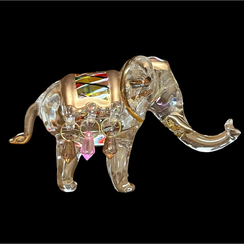 Exquisite Handblown Glass Elephant Figure Gold Details